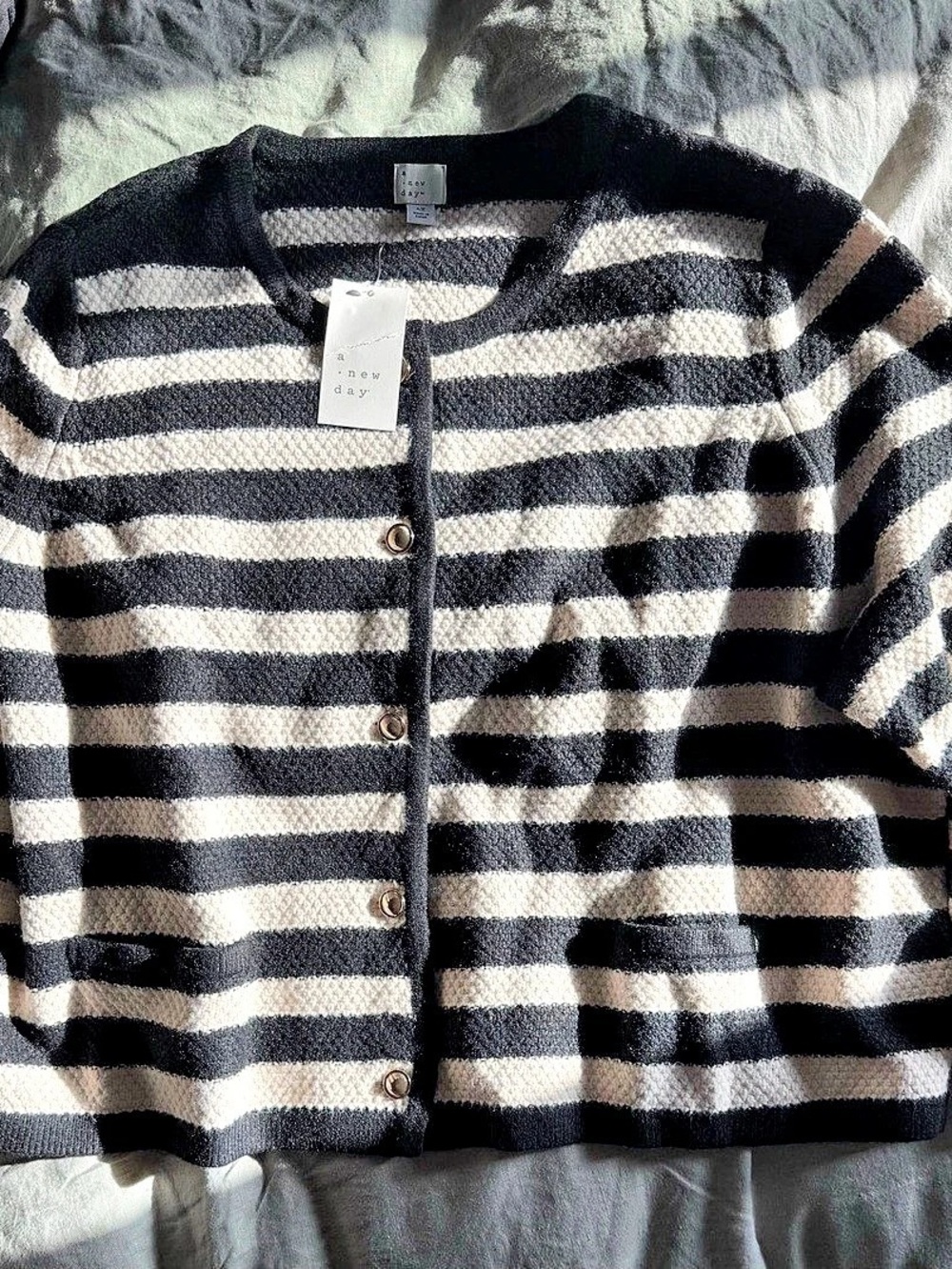 a new day Striped Crewneck Cardigan Sweater Button-Up Plus Size 4X